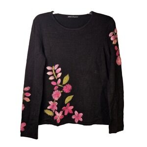 Mechant Women's Sweater Top MEDIUM Felted Purple Pink Floral Black Whimsigoth